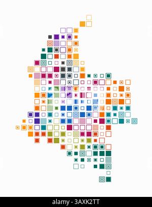 Kolumbien, die Form des Landes, gebaut aus farbigen Zellen. Digitale Karte von Kolumbien auf weißem Hintergrund. Große quadratische Blöcke. Stock Vektor