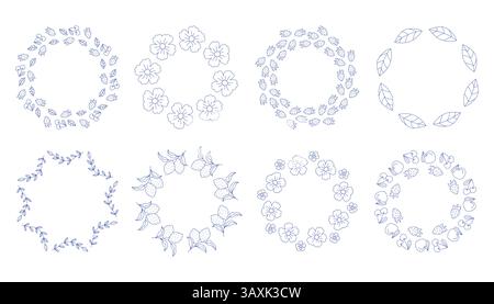 Mediterrane blaue Olivenzweige, kreisförmiges Rahmenset Stock Vektor