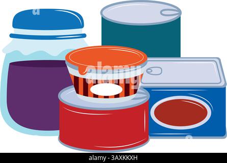 Notfall-Lebensmittel-Marmeladengläser Tablett Konserven-Paket Container Versorgungsmaterial Vektor Stock Vektor