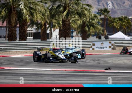 Der Fahrer DER NTT INDYCAR-SERIE, COLTON HERTA (26) (USA) aus Valencia, KALIFORNIEN, fährt während des Thermal Club INDYCAR Grand Prix im Thermal Club in Thermal CA durch die Kurven. Stockfoto
