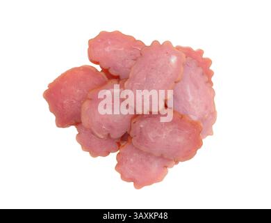 Haufen Schweinefleisch-Chips isoliert auf weiß. Stockfoto