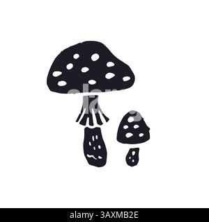 Handgezeichnete einfarbige Silhouetten von Amanita-Pilzen Stock Vektor