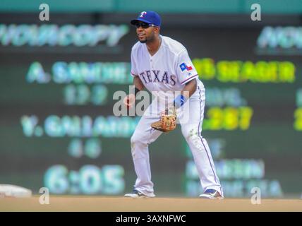 31. August 2016: Texas Rangers Shortstop Elvis Andrus #1 während eines MLB-Spiels zwischen den Seattle Mariners und den Texas Rangers im Globe Life Park in Arlington, TX Texas besiegte Seattle14-1, Albert Pena/CSM(Credit Image: &Copy; Albert Pena/Cal Sport Media via ZUMA Wire) Stockfoto