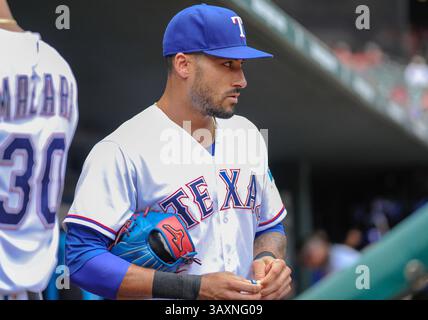 31. August 2016: Texas Rangers Center Fielder Ian Desmond #20 während eines MLB-Spiels zwischen den Seattle Mariners und den Texas Rangers im Globe Life Park in Arlington, Texas besiegte Seattle14-1, Albert Pena/CSM(Credit Image: &Copy; Albert Pena/Cal Sport Media via ZUMA Wire) Stockfoto