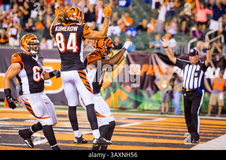 1. September 2016 – Nevada, USA – der Cincinnati Bengals Wide Receiver Alonzo Russell (#17) und der Wide Receiver Jake Kumerow (#84) feiern nach einem Touchdown während der zweiten Halbzeit während des Fußballspiels der Indianapolis Colts bei Cincinnati Bengals im Paul Brown Stadium in Cincinnati, Ohio. Die Colts besiegten die Bengalen mit 13:10. (Kreditbild: © Mat Gdowski via ZUMA Wire) Stockfoto