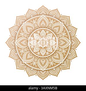 Goldenes Mandala-Ornament. Kompliziertes Boho Floral Vektor Muster für spirituelle Kunst und Dekor Stock Vektor