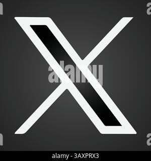 3D-Rendering des X-Logos isoliert auf schwarzem Hintergrund, Twitter ändert das Logo in X Stock Vektor