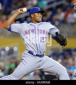 28. September 2016 – Miami, FL, USA – New York Mets Pitcher Jeurys Familia beim neunten Inning gegen die Miami Marlins am Mittwoch, 28. September 2016, im Marlins Park in Miami. Die Mets gewannen mit 5:2. (Bild: © David Santiago/TNS via ZUMA Wire) Stockfoto