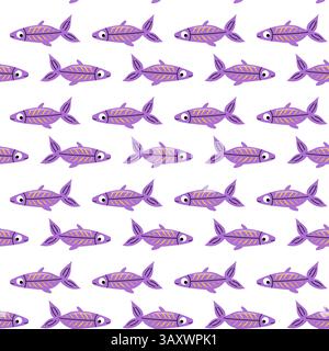 Nahtloses Muster mit lila Fischen Stock Vektor