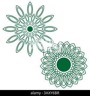 Mandala-Ornament-Muster. Blütenblatt-Dekoration. Kreisförmiger grüner Vektor. Wiederkehrendes Blumensymbol. Stock Vektor