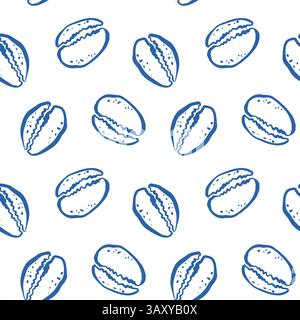 Nahtloses Muster mit blauen Cowrie-Shell-Linienzeichnungen auf weißem Hintergrund für Strand-Sommer-Ozean-Designs Stock Vektor