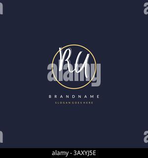 Initial Letter RU Logo Monogramm femininer Stil mit kreisenden Design Ideen Vektorgrafik Stock Vektor