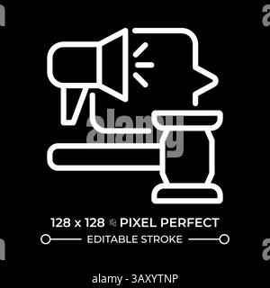 Recht auf faire öffentliche Anhörung Pixel perfekte weiße Linie Symbol im negativen Raum Stock Vektor