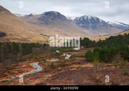 Gewundene Straße, Glen Lyon, Perth und Kinross, Schottland Stockfoto
