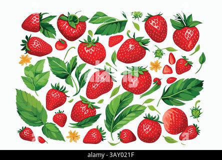Erdbeermuster auf weißem Hintergrund. Stock Vektor