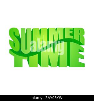 3D-grüner Text Sommerzeit mit Wellenform auf weißem Hintergrund für saisonales Design, Poster, Banner oder Grußkarte Stock Vektor