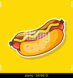 Illustration des Sticker-Hotdog-Zeichentrickdesigns Stock Vektor
