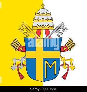 Wappen von Papst Johannes Paul II., Bischof von Rom, 1978-2005, auf dem Hintergrund der Flagge des Heiligen Stuhls Stock Vektor