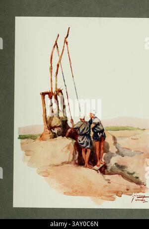 Shadoof Men – Shaddaf Artwork von Lance Thackeray veröffentlichte 1916 Lot „Lance“ Thackeray RBA (17. Januar 1867 – 10. August 1916) war ein englischer Illustrator, der einige Winter in Ägypten verbrachte und humorvolle Skizzen fertigte Stockfoto