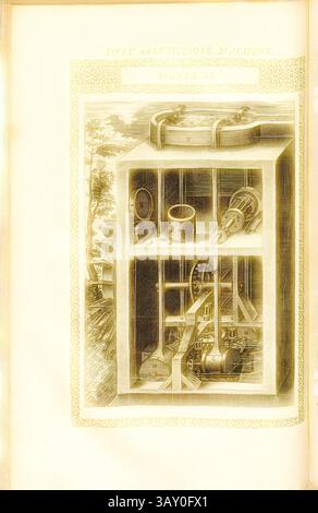 Eine komplizierte Abbildung eines frühen mechanischen Geräts, in dem verschiedene Komponenten wie Zahnräder, Hebel und ein rotierender Mechanismus in einem detaillierten Gehäuse dargestellt werden. Das Design spiegelt den Einfallsreichtum und die Komplexität historischer Ingenieurskunst wider., Pumpe (43), Hydromotorpumpe, Kupferstich, Abb. LI, S. 78, 1588, Agostino Ramelli: Le diverse et artificiose Machine del capitano Agostino Ramelli (...). A Parigi: In Casa del'autore, 1588, klassische Kunst mit einem modernen Twist, neu gestaltet von Artotop Stockfoto