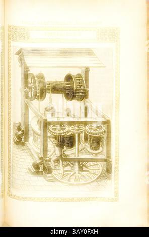 Ein kompliziertes mechanisches Gerät mit großen rotierenden Rädern und Riemenscheiben, das für einen komplexen Prozess entwickelt wurde und den Einfallsreichtum der Ingenieurskunst demonstriert. Die Szene umfasst verschiedene Komponenten wie Zahnräder und Hebel, die die Handwerkskunst und Funktionalität der Maschine hervorheben., Ziehbrunnen (6), Ziehbrunnen, Ziehbrunnen mit Windendesign, Kupfergravur, Abb. LXXX, S. 123, 1588, Agostino Ramelli: Le diverse et artificiose Machine del capitano Agostino Ramelli (...). A Parigi: In Casa del'autore, 1588, klassische Kunst mit einem modernen Twist, neu gestaltet von Artotop Stockfoto