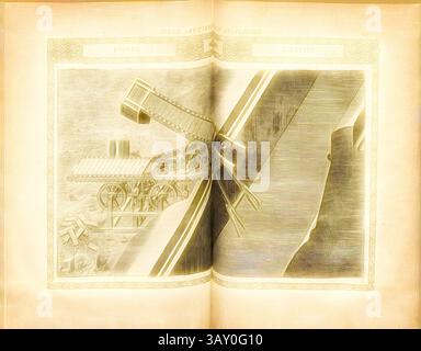 Eine komplizierte Illustration, die eine detaillierte Konstruktion zeigt, die verschiedene Komponenten einer mechanischen Vorrichtung und ihrer Betriebsmechanismen enthält, begleitet von beschreibenden Etiketten., Mobile Brückenkonstruktion (5), Mobile Bridge Construction, Copper Graving, Abb. CXLIIII, S. 232, 1588, Agostino Ramelli: Le diverse et artificiose Machine del capitano Agostino Ramelli (...). A Parigi: In Casa del'autore, 1588, klassische Kunst mit einem modernen Twist, neu gestaltet von Artotop Stockfoto