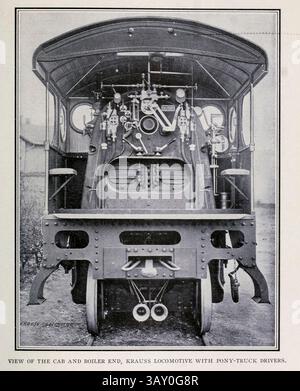 BLICK AUF DAS FAHRERHAUS UND DAS KESSELENDE, KRAUSS-LOKOMOTIVE MIT PONY-TRUCK-FAHRERN. Aus dem Artikel MERKMALE DES KONTINENTALEN LOKOMOTIVGEBÄUDES. Von Charles R. King. TEILWEISE KRANKE SCHWEIZER, SÄCHSISCHE, RUSSISCHE UND NORDEUROPÄISCHE TYPEN. Aus dem Engineering Magazine widmet sich Industrial Progress Band XXIII 1902 The Engineering Magazine Co Stockfoto