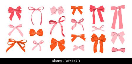 Satz handgezeichneter Schleifen, Bindebänder, Bänder. Vektor. Stock Vektor
