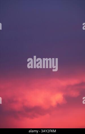 Tiefblauer Abendhimmel mit korallenrosa Afterglow, der auf den Wolken reflektiert Stockfoto