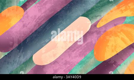 Dynamisches abstraktes Kunstwerk mit einer Mischung aus lebhaften Farben und strukturierten Formen. Mit seinen fließenden Linien und dezenten Sprenkeln erinnert dieses Design an Movem Stockfoto