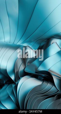 Ein fesselndes abstraktes Metallic-blaues Design mit fließenden, wellenartigen 3D-Texturen. Dieses lebendige Muster sorgt für ein Gefühl von Bewegung und Tiefe, perfekt für die Stockfoto