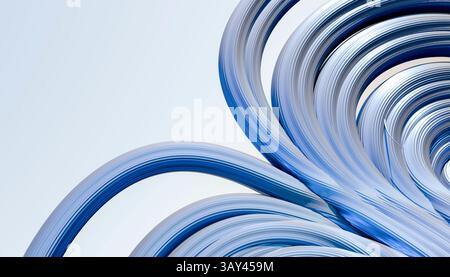 Ein visuell fesselndes 3D-Rendering mit einem komplexen, wirbelnden blauen Attraktor. Diese faszinierende abstrakte Illustration zeigt komplizierte, fließende Linien Stockfoto
