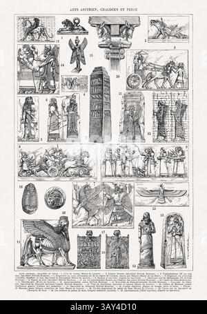 Illustration über assyrische, chaldäische und persische Kunst von Henri Faucher-Gudin aus einem französischen Wörterbuch des späten 19. Jahrhunderts. Stockfoto