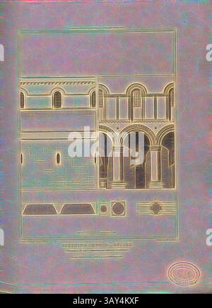 Ein stilisiertes architektonisches Design mit komplizierten Bögen und eleganten Linien, das eine Mischung aus historischen Elementen mit einer modernen künstlerischen Interpretation präsentiert. Die Komposition hebt verschiedene Abschnitte hervor und betont Symmetrie und dekorative Details., Steyning Church, Sussex, Höhe eines Kompartiments, Innenraum, St Andrew's Church in Steyning, Sussex, signiert: Gezeichnet von John Carter; Etch'd von H. Le Keux, herausgegeben von Longman & Co, Abb. 22, nach S. 260, Carter, John (Zeichnung); Keux, Henry Le (Etching); Longman & Co. (veröffentlicht), 1818, John Britton: the Architectural Antiquities of Great Stockfoto