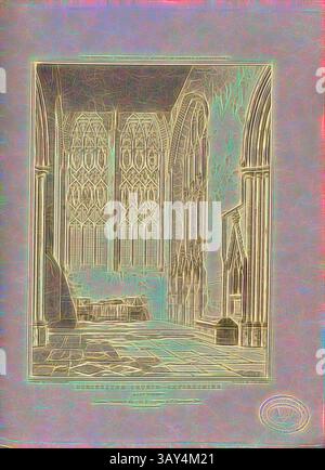 Eine atemberaubende Darstellung eines aufwändig gestalteten Innenraums mit hohen, bogenförmigen Fenstern und detailliertem Mauerwerk, die die Pracht eines historischen Raumes beleuchten. Das Zusammenspiel von Licht und Architektur schafft eine ruhige Atmosphäre, die zur Nachsicht einlädt., Dorchester Church, Oxfordshire, Ostfenster, Fenster der Dorchester Abbey Church in Dorchester on Thames, Oxfordshire, signiert: gezeichnet von G. Cattermole; Etch'd von J. Le Keux; herausgegeben von Longman & Co, Abb. 63, nach S. 260, Cattermole, George (Zeichnung); Keux, John Le (Etching); Longman & Co. (veröffentlicht), 1821, John Britton: the Architectural Stockfoto
