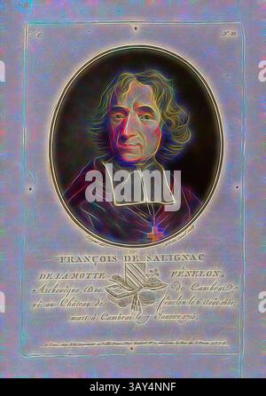 Ein historisches Porträt von Francois de Malignac, mit einer Person in klerikaler Kleidung, mit einem feierlichen Ausdruck. Unter dem Bild sind Details wie Titel, Geburtsort und Datum in eleganter Schrift dargestellt, die der dargestellten Figur einen Kontext verleihen., Francois Salignac de la Motte Fénelon, Francois de Salignac von La Mothe-Fénelon, Erzbischof von Cambrai, signiert: Sergent (del.); Mme. De Cernel (Sculp.); chez Blin, C-Nr. 35, Sergent, Antoine Louis Francois (del.);, Cernel, Marie-Louise-Suzanne Champion de (sc.); Blin (chez), Antoine Francois Sergent-Marceau: Portraits des grands Stockfoto