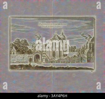 Eine komplizierte Darstellung einer aufwendigen architektonischen Landschaft mit hoch aufragenden Strukturen, sanften Hügeln und einem dramatischen Himmel, die eine Mischung aus historischen und fantastischen Designs einfängt., Prosp. Der Karmeliterkirche Deschausses, Kirche Saint-Joseph-des-Carmes in der Rue de Vaugirard, Paris, Abb. 19, S. 64, Martin Zeiller: Topographia Galliae, oder, Beschreibung und Contrafaitung der vornehmbsten und Dohmbsten Oerter in dem mächtigen und grossen Königreich Franckreich: Beedes auss eygner Erfahrung und den besten und Dohmbtesten Scribenten so in underschiedlichen Spraachen davon aussgangen Stockfoto