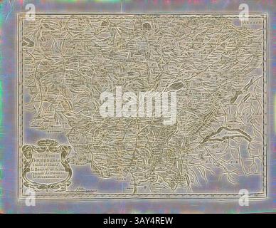 Eine detaillierte Vintage-Karte, die die Region Bourgogne zeigt und geografische Besonderheiten, Straßen und Städte mit komplizierten Linien und Etiketten zeigt. Die Karte enthält eine dekorative Grenze und eine Titelkartusche, die ihren historischen Charme noch verstärken., die beiden Burgunder Herzogtum und Grafschaft Bresse ..., Karte der Freien Grafschaft Burgund und Herzogtum Burgund, Abb. 1, Vierder Theil, S. 12, Martin Zeiller: Topographia Galliae, oder, Beschreibung und Contrafaitung der vornehmen und Dohmbsten Oerter in dem mächtigen und großen Königreich Franckreich: Beedes auss eygner Erfahrung und den besten und Dohmbtesten Stockfoto