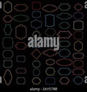 Vektorset mit Vintage-Rahmen, leeren Retro-Emblemen und Etiketten. Stock Vektor