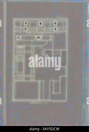 Ein detaillierter architektonischer Plan mit einer Reihe miteinander verbundener Räume und Räume, die präzise Linien und geometrische Formen zeigen. Das Design betont das Layout und die Struktur, hebt Eingänge und potenzielle Funktionalität hervor., Amphitheater in Pola. Pl. XIV, Grundriss der Traufe, Durchschnitt des Kranzes mit Öffnungen für die Schirmtücher im Amphitheater in Pula (Kroatien), PL. VI, Lief. XVI, 1829, James Stuart, Revett Nicholas: Die Alterthümer zu Athen. Erster Theil. Leipzig und Darmstadt: Verlag von Carl Wilhelm Leske, [1829], Klassische Kunst mit modernem Twist von Artotop neu interpretiert Stockfoto