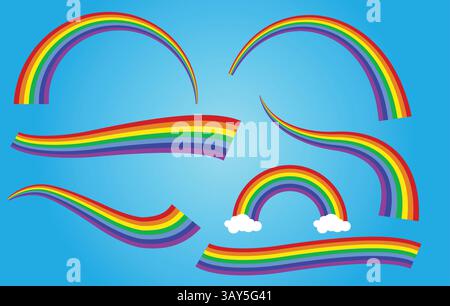 Set von Regenbögen in unterschiedlicher Form isoliert. Stock Vektor
