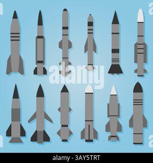 Cartoon farbenfrohe Raumraketen setzen Raketenschale Stock Vektor