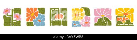 Botanische Doodle Hintergrund Kunst Vektor Set Stock Vektor