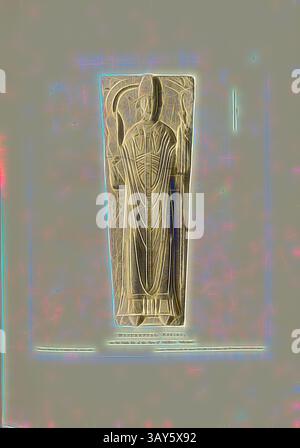 Vor einem schlichten Hintergrund steht eine in fließenden Gewändern dargestellte Statue einer ruhigen Figur. Das Design weist komplizierte Details auf, die die anmutige Haltung und die sanfte Präsenz der Figur hervorheben. Monumentales Bildnis auf der Südseite des Kirchenschiffs von Salisbury Cathedral 2, Effigie in der Kathedrale von Salisbury, signiert: Draw & Etched by C. A. Stothard; Publ. Von C.A. Stothard, Abb. 7, 3, laut S. 4, Stothard, Charles Alfred Jun. (gezeichnet & geätzt); Stothard, Charles Alfred Alfred (publ), Charles Alfred Stothard, Alfred John Kempe: Die monumentalen Bildnisse Großbritanniens: Ausgewählt aus unserem Stockfoto
