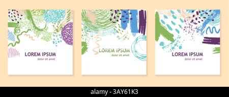 Satz dekorativer abstrakter Rahmen. Kreativer abstrakter Kunsthintergrund. Handgezeichnet. Vektorabbildung Stock Vektor