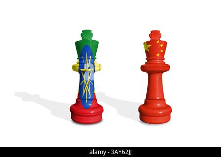 Schach aus Etiopia- und China-Flaggen. Handel, Zoll, Zoll und Zölle Krieg Stockfoto