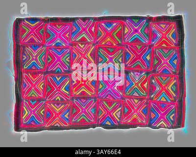 Ein lebendiges Textil mit einem Steppdesign mit komplexen, bunten Mustern, die sich kreuzen, und einen lebendigen und ansprechenden visuellen Effekt erzeugen., Hemdblende (Mola), Kuna People, ca. 1950er Jahre, applizierte Baumwolle, 12-1/4 x 18-5/8 Zoll, Textil- und Modekunst, klassische Kunst mit einem modernen Touch, neu interpretiert von Artotop Stockfoto