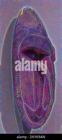 Eine aufwendig gestaltete Maske mit fließenden Linien und lebhaften Farben, die eine Mischung aus traditioneller Kunst und moderner Abstraktion bietet. Die Merkmale sind übertrieben und betonen ein ausdrucksstarkes Gesicht, das kulturelle Bedeutung und Kreativität verkörpert., Gesichtsmaske, 1930-1950, Holz, Pigment, 15 x 6-1/4 x 5 Zoll, South Pacific Art, klassische Kunst mit einem modernen Touch, neu interpretiert von Artotop Stockfoto