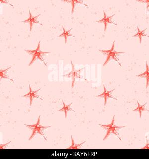 Aquarell handgezeichnetes Korallenmuster mit Seesternen Stockfoto