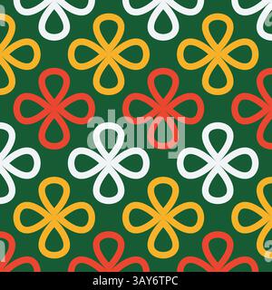 Kollektion von leuchtenden nahtlosen linearen Mustern mit Kleeformen auf festlichem Weihnachtshintergrund. Verspielte Designs für Urlaubsmode, Textilien, ho Stock Vektor